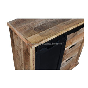 Planche latérale en bois moderne 2025 faite à la main avec 1 porte coulissante en fer et 6 tiroirs en bois Meubles de rangement pour meubles de qualité supérieure 2025 - Product Image 4