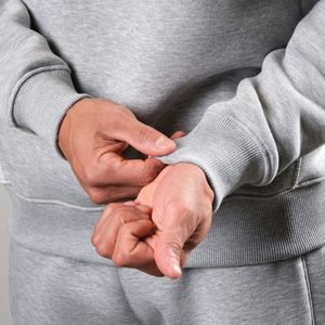 Mens Light Grey <b>Colour</b> <b>Block</b> Crewneck Sweatshirt Casual Fleece Pullover Long Sleeve Winter Apparel Top - Product Image 5