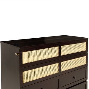 Queen Size <b>Pine</b> Wood Murphy <b>Bed</b> with Rattan Decoration and Espresso Storage Drawer - Product Image 2