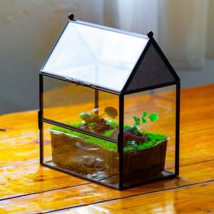 Wholesale Modern Black Metal <b>Frame</b> House Shape Glass <b>Plants</b> Terrarium Tabletop Vase Handmade for Home Decorations - Product Image 2