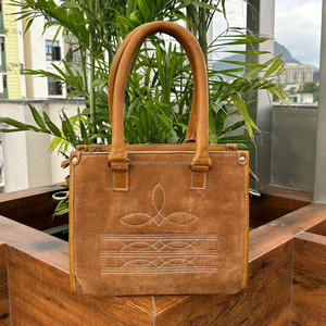Genuine Tan Suede Leather Concealed Carry Women Luxury Mini Tote Bag Western <b>Boot</b> Stitch Crossbody Purse Cowhide Leather Handbag - Product Image 3
