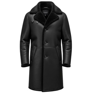 <b>Men</b>’s <b>Black</b> Shearling <b>Coat</b> – <b>Long</b> Genuine Leather Winter Jacket Classic Single-Breasted Shearling Leather <b>Coat</b> for <b>Men</b> - Product Image 1
