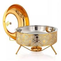 Plat de service de luxe en acier inoxydable doré avec couvercle, chauffe-plats de buffet, pour traiteur, écologique et durable pour banquets hôteliers