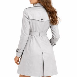 Manteau trench pour femme, couleur unie, ceinturé, double boutonnage, élégant, court, coupe confortable, classique, tendance - Product Image 3