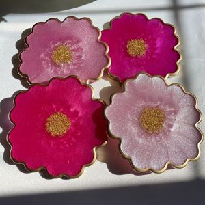 Factory Wholesale Purple Flower Resin <b>Coaster</b> <b>Set</b> Manufacturer Lilac Floral Agate Geode <b>Coasters</b> Tableware Placemat Coffee Cup - Product Image 4