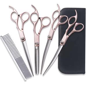 Kit de ciseaux de coiffure et de toilettage pour animaux de compagnie en acier inoxydable, pour la coupe et l'éclaircissement des poils, design élégant - Product Image 3
