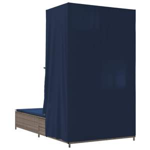 Chaise longue double avec toit et rideaux en polyrotin gris, mobilier d'extérieur durable - Product Image 6