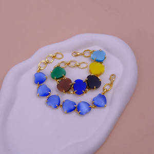 Pulseras de Cadena con Gema Cabujón Ojo de Gato Azul en Forma de Corazón - Elegantes Pulseras de Joyería de Corazón Chapadas en Oro para el Amor - Product Image 5