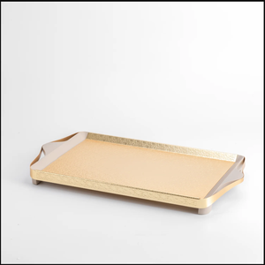Plateau de service rectangulaire en métal avec surface texturée, design minimaliste poli, vaisselle durable pour les fêtes et les buffets - Product Image 5