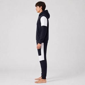 Conjunto de Sudadera y Pantalones de Algodón para Hombre, Azul Marino y Blanco, Ligero, con Capucha, Manga Larga, Casual, Otoño, Ajuste Holgado, Cierre Frontal - Product Image 4