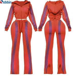 Conjunto de Sudadera con Capucha y Cremallera con Franja Lateral en Contraste y Logotipo Personalizado para Mujer, Pantalones Acampanados, Ropa Deportiva, Conjunto de Sudadera con Capucha, Ropa Urbana - Product Image 2