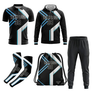 Conjunto Deportivo de Polo, Pantalones y Mangas para eSports, Sudadera con Capucha y Bolsa, Impresión por Sublimación, Unisex, Adulto, Secado Rápido, Morado y Azul Marino - Product Image 2