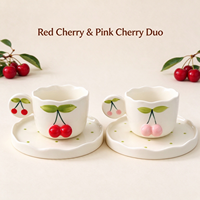 Ensemble tasse à café et soucoupe en céramique cerise mignonne de 180 ml, tasse à thé en porcelaine faite à la main avec soucoupe pour le thé de l'après-midi et le café