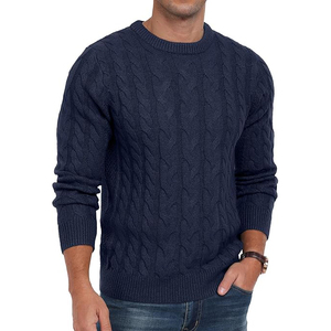 Pull en maille torsadée anti-boulochage pour homme, col rond, manches longues, couleur unie, en viscose/coton, chaud, 280g - Product Image 2