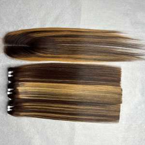 Extensions de cheveux vierges lisses/ lisses comme des baguettes, cheveux humains du Vietnam, mèches/ couleurs piano, avec fermeture - Product Image 2