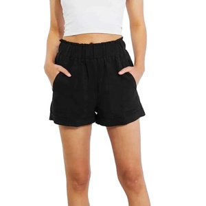 Shorts pour femmes à taille haute, pas chers, en couleurs unies - Product Image 1