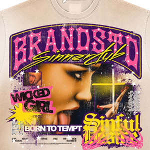 Wicked Girl Silk Screen Printed Regular Fit <b>Men's</b> T-Shirt Street Style Short Sleeve <b>Turtleneck</b> 100% Cotton - Product Image 5