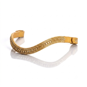 Bandeau de front pour cheval en cuir de buffle épais noir, marron, beige, orné de cristaux dorés, avec boucle à bouton-pression réglable G.K. INTERNATIONAL - Product Image 1