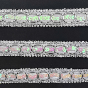 Fancy Luxury Vintage Eco-Friendly 2.6cm Polyester Metallic Solid Lace Trim with Sequin Decoration - Product Image 4