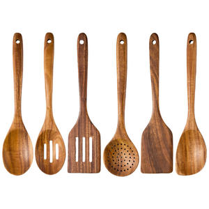 Juego de Utensilios de Cocina de Madera de Teca, Cucharas, Espátulas, Colador, Aptos para Lavavajillas, Herramientas de Cocina Ecológicas - Product Image 1