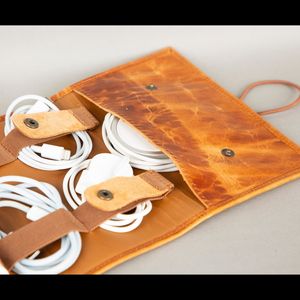 Engraved Leather Cable Organizer Custom Logo Cord Holder Earphone Wire Management <b>Desk</b> Storage Box Brand Gift LCO-0053 - Product Image 5