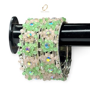 Exclusive Floral <b>Crystal</b> Zircon Stone Multicolour Bangles Silver Plated <b>Bracelet</b> Collection Wedding Festive at Wholesale Price - Product Image 1