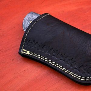 Navaja Plegable de Acero de Damasco con Hoja de Punta Caída y Borde Biselado, Mango Negro, Perilla de Pulgar, Navaja de Bolsillo - Product Image 5