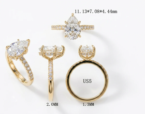 แหวนเพชรรูปหยดน้ำ 2 กะรัต ทอง 14k 2 กะรัต เกรด F VS1 ผลิตในห้องปฏิบัติการ - Product Image 2