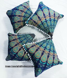 Funda de cojín de algodón con mandala de pavo real, juego de fundas para sofá, decoración para el hogar y hotel, puf, almohada hecha a mano por artesanos indios - Product Image 3