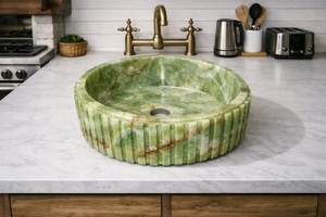 Luxury Green Onyx Stone Round Sink Handmade Natural Marble Bathroom <b>Basin</b> Modern Gemstone Vessel Wash <b>Basin</b> for Home Decor - Product Image 3