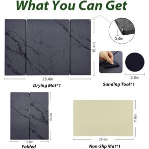 24\"x16\" <b>Large</b> Stone Drying Mat Collapsible Kitchen Counter Quick Dry Dish Drying Mat Water Absorbent <b>Marble</b> Diatomaceous - Product Image 2