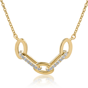 Geometric Gold Plated Pendant <b>Necklace</b> With Round Diamond Channel Setting Link Chain Women's Luxury Everyday Wear - Product Image 1