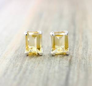 <b>Emerald</b> Cut Citrine <b>Stud</b> Earrings Sterling Silver November Birthstone Minimalist Women Jewelry Wholesale Supplier - Product Image 3