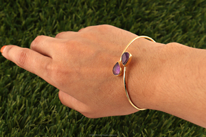 Febricus birthstone bangle อเมทิสต์หยดน้ำตาอัญมณีเปิดปรับได้เครื่องประดับแฟชั่นมินิมอล - Product Image 3