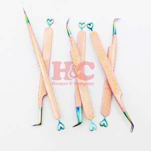 Eyelash Extension Tweezers Heart Design Cheetah Tweezers Stainless Steel Anti-Magnetic Sharp Tip 90 Degree Hand Tested Custom - Product Image 2