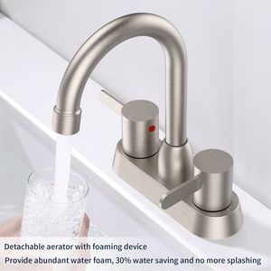 Rubinetto per Bagno RV a Foro Singolo, Finitura Nichel Spazzolato, con 2 Maniglie [Design a 3 Fori, Tubo di Scarico Pop-Drain Non Incluso] - Product Image 4