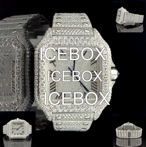 Montre-bracelet carrée pour homme en acier inoxydable et moissanite, cadran en verre, bracelet serti de moissanite, fermoir, résistance à l'eau 10 bars - Product Image 4