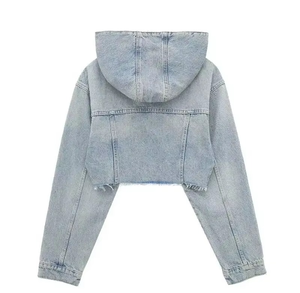 Veste en jean déchiré clouté style streetwear pour homme – Coupe courte, col montant, décontractée, personnalisable, avec motifs variés - Product Image 6