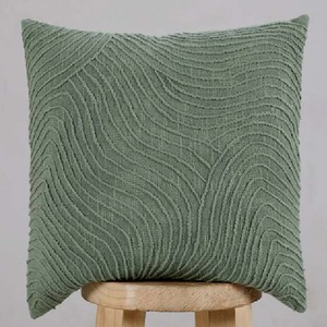 Funda de Cojín Cuadrada de Lino Verde con Patrón Ondulado Abstracto, Estilo Ecológico y Suave, Decorativa para el Hogar - Product Image 1