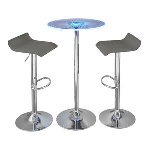 Juego de Barra Contemporáneo Spyra Ale de 3 Piezas, Metal Cromado, Acrílico Transparente, Tablero de PVC Gris Iluminado, Muebles Contemporáneos Ajustables - Product Image 1