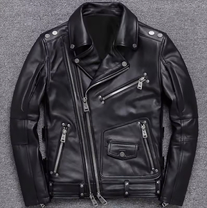 <b>Men</b> <b>Black</b> Leather Motorcycle <b>Jacket</b> Full Sleeve Windproof All Seasons Style - Product Image 1