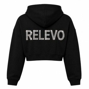 Sudadera con Capucha Corta Relevo con Cierre, Estampado de Letras con Pedrería, 100% Algodón, Corte Holgado, Informal, Unisex, para Otoño - Product Image 2