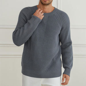 Suéter personalizado de cuello redondo para hombre, manga larga, grueso, de lana, básico, mezcla de algodón. - Product Image 3
