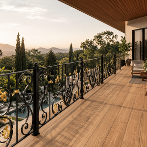 Luxury Decorative Wrought Iron Balcony Railing with Gold Accents Premium Outdoor Metal Guardrail for Villa Terrace Balcony - Product Image 2