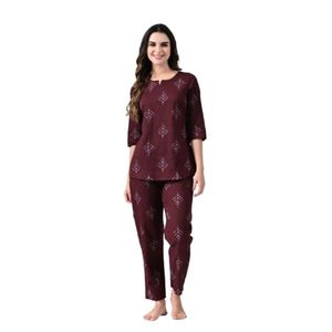 Women’s Cotton Printed Nightwear Set Round Neck Half Sleeve T-Shirt Top & <b>Pyjama</b> Pants Lounge Set - Product Image 1