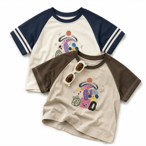 เสื้อยืดเด็กแขนสั้นลายการ์ตูนผ้าคอตตอนผสมสไตล์ลำลองสำหรับเด็กชายและเด็กหญิงใส่สบายในชีวิตประจำวัน - Product Image 3