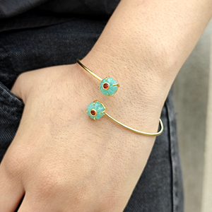 Lightweight adjustable <b>bracelet</b> natural amazonite black onyx double stone <b>bracelet</b> 18k gold plated open <b>cuff</b> <b>bracelets</b> for women - Product Image 2