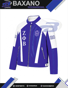 Zeta Phi Beta Sorority PU Leather Varsity <b>Jacket</b> Blue <b>White</b> Letter Print Full Sleeve Zipper Casual Style Women's Racing <b>Jacket</b> - Product Image 5