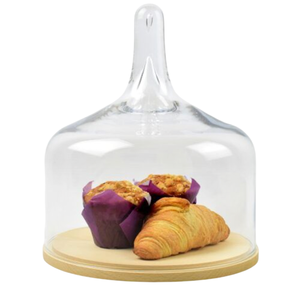 Support à gâteau en verre avec base en bois, forme hémisphérique, réutilisable, présentoir à desserts pour boulangerie, événements à domicile, fait main, en solde - Product Image 5