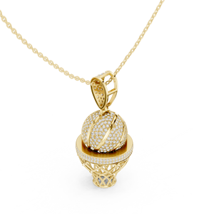Collar con Colgante de Aro de Baloncesto con Diamantes Cultivados en Laboratorio en Oro Amarillo de 14K, Diseño Lujoso y Brillante - Product Image 3